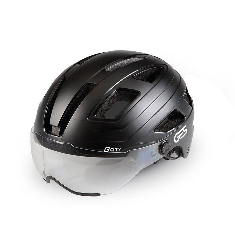 casque-avec-visiere-velo-364tfo-1.jpg Casque vélo City Noir Mat taille M (55 58 cm) – Avec visière, éclairage LED arrière et 15 ventilations – Image 1