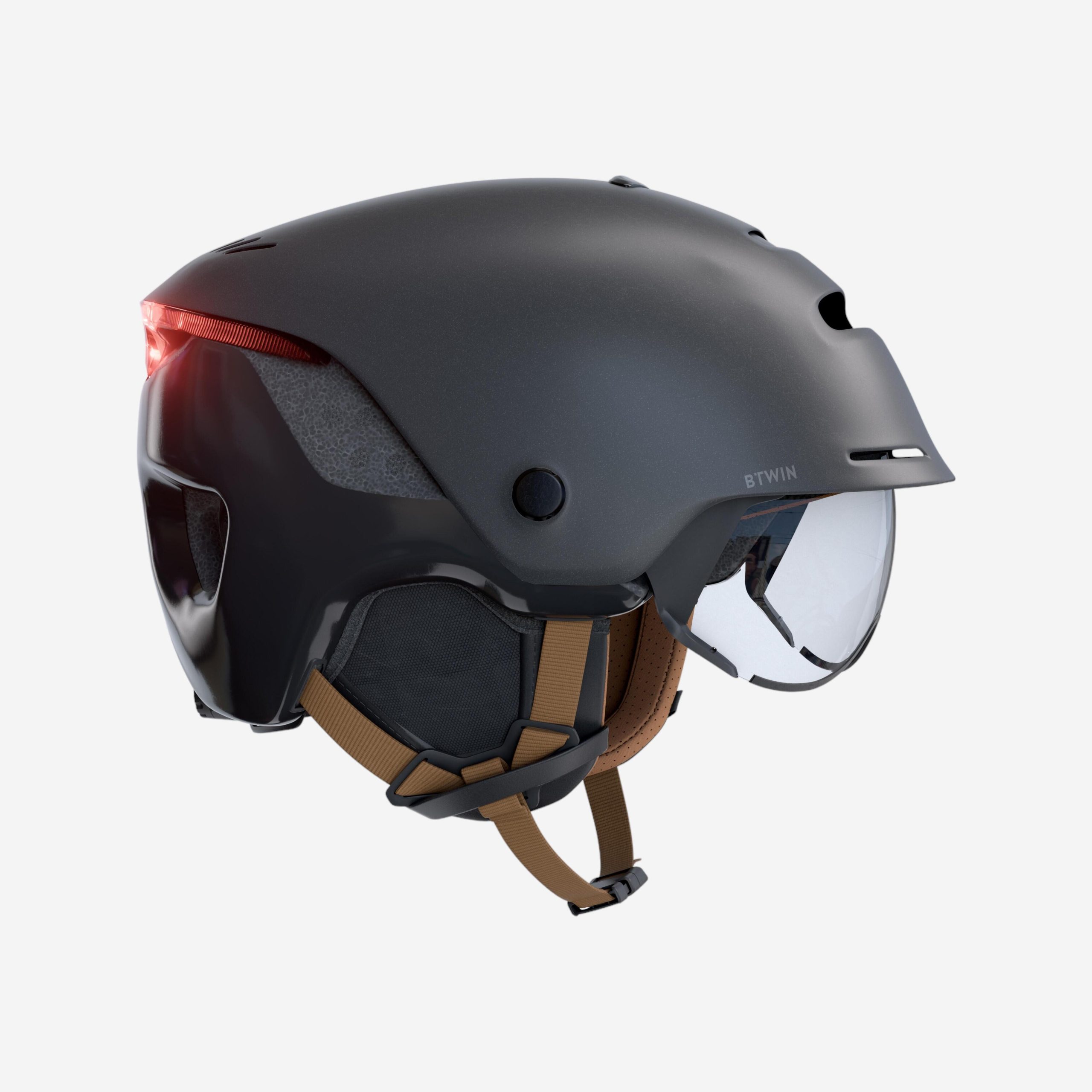 casque-velo-homme-900ntf-1.jpg Casque vélo ville 900 visière et éclairage arrière noir – Image 1