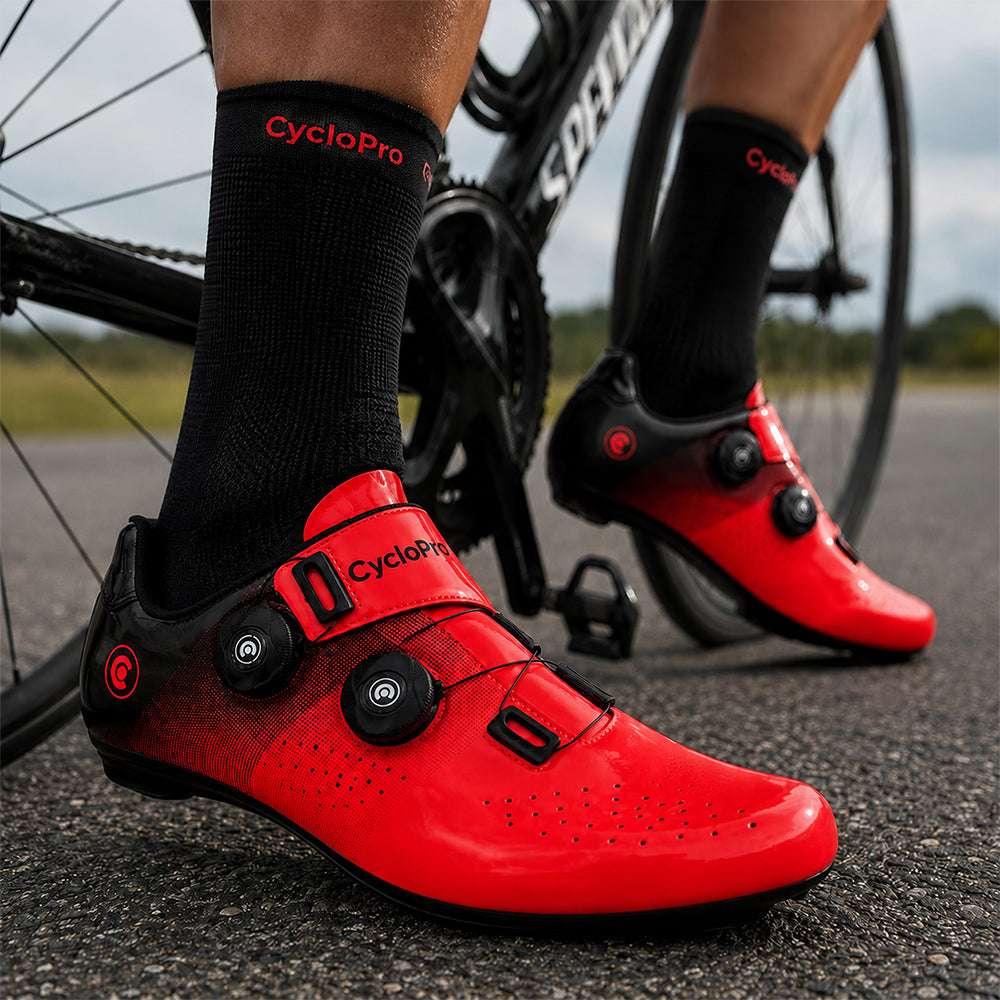 chaussures-de-velo-route-021xuc-1.jpg Chaussures Vélo de Route SpeedMax Rouges – Image 1