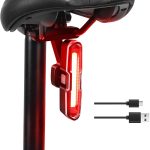 Feu Arriere Velo Puissante 40 Lumen Eclairage Velo 5 Modes Rouge/Bleu, Rechargeable USB C, Supports à Dégagement Rapide pour Selle & Tige de Selle