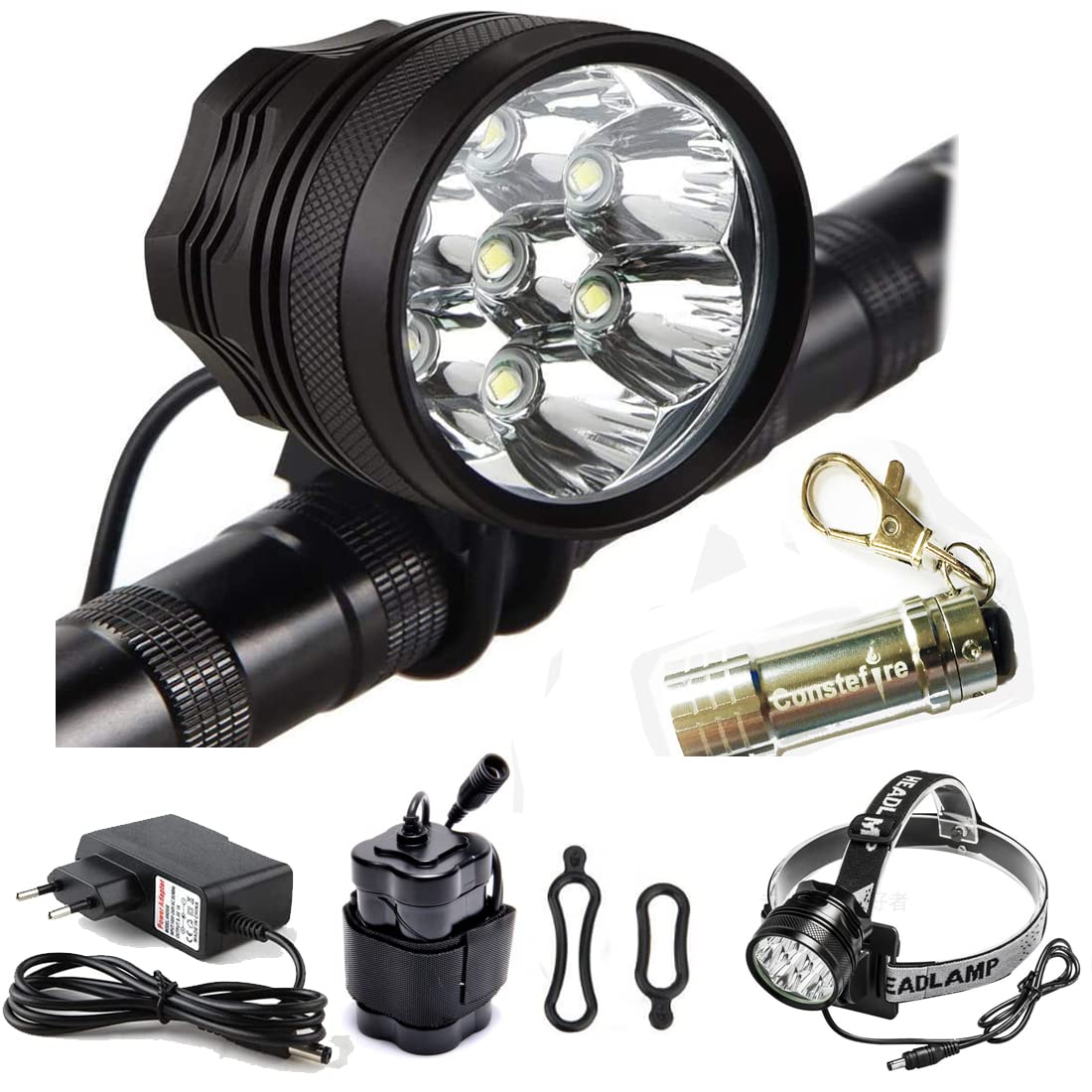lumiere-pour-velo-075tux-1.jpg Lumière Lampe Velo LED Puissantes, Eclairage VTT Phare Vélo Rechargeable Etanche Lampe Vélo 9000 LM(7 LED 3 Modes), Kit Eclairage Velo pour VTT VTC ... – Image 1