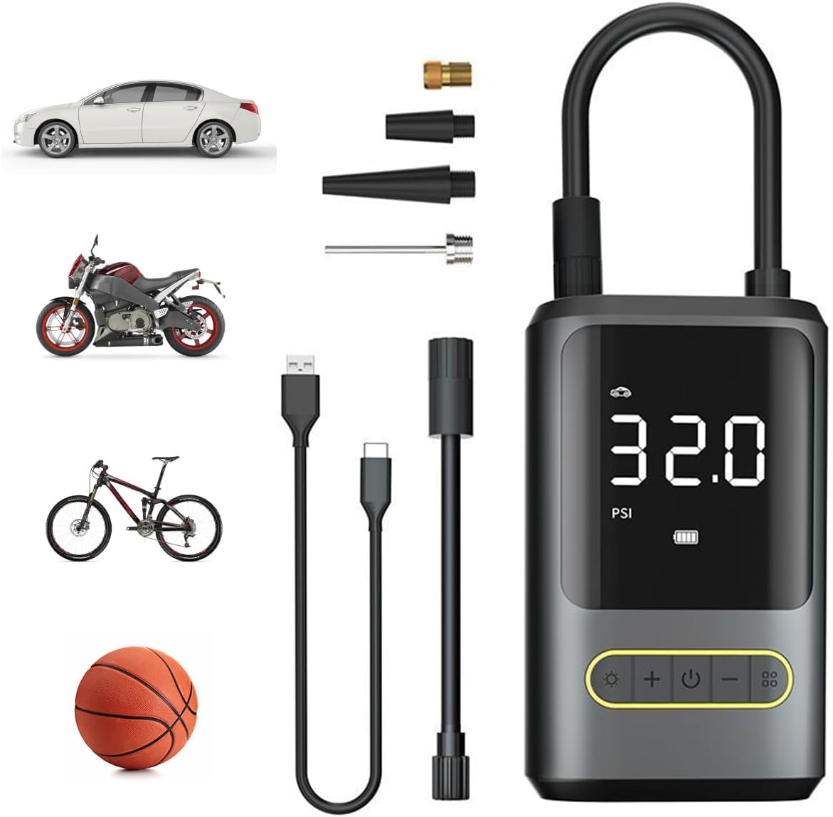 pompe-a-velo-electrique-146nak.jpg Mini Pompe à Air Électrique, 150PSI Pompe a Velo Electrique, Compresseur à Air Portatif avec pour Pneus de Moto, Voiture, Velo, etc – Image 1