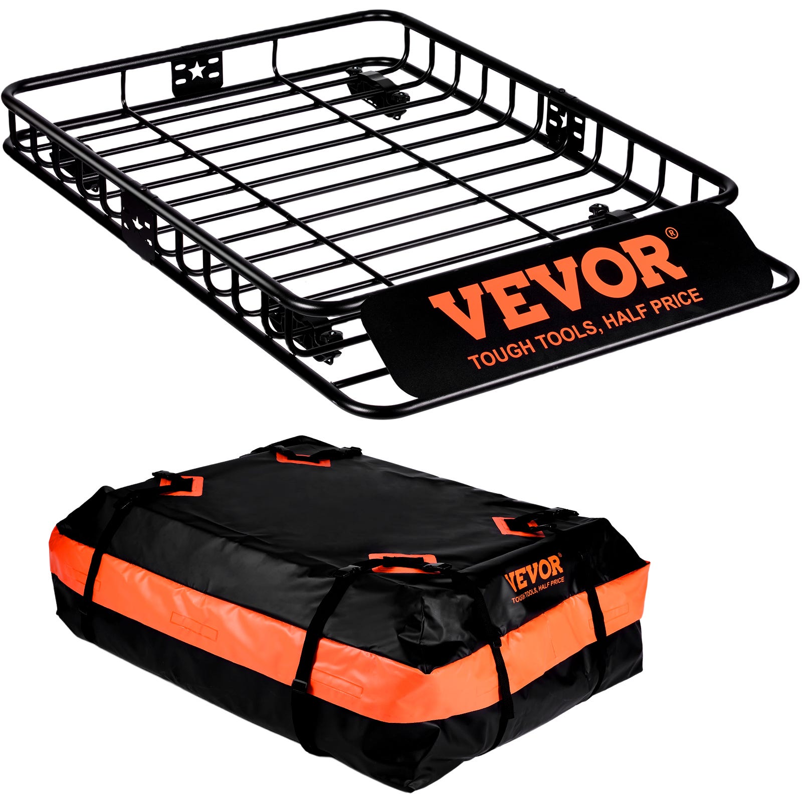 porte-bagage-839ebm-1.jpg Porte Bagage pour Voiture VEVOR 1305×915×127 mm Charge 90,7 kg Panier de Toit en Acier Galerie de Toit Universelle Sac de Transport Étanche Voiture | Leroy Merlin – Image 1