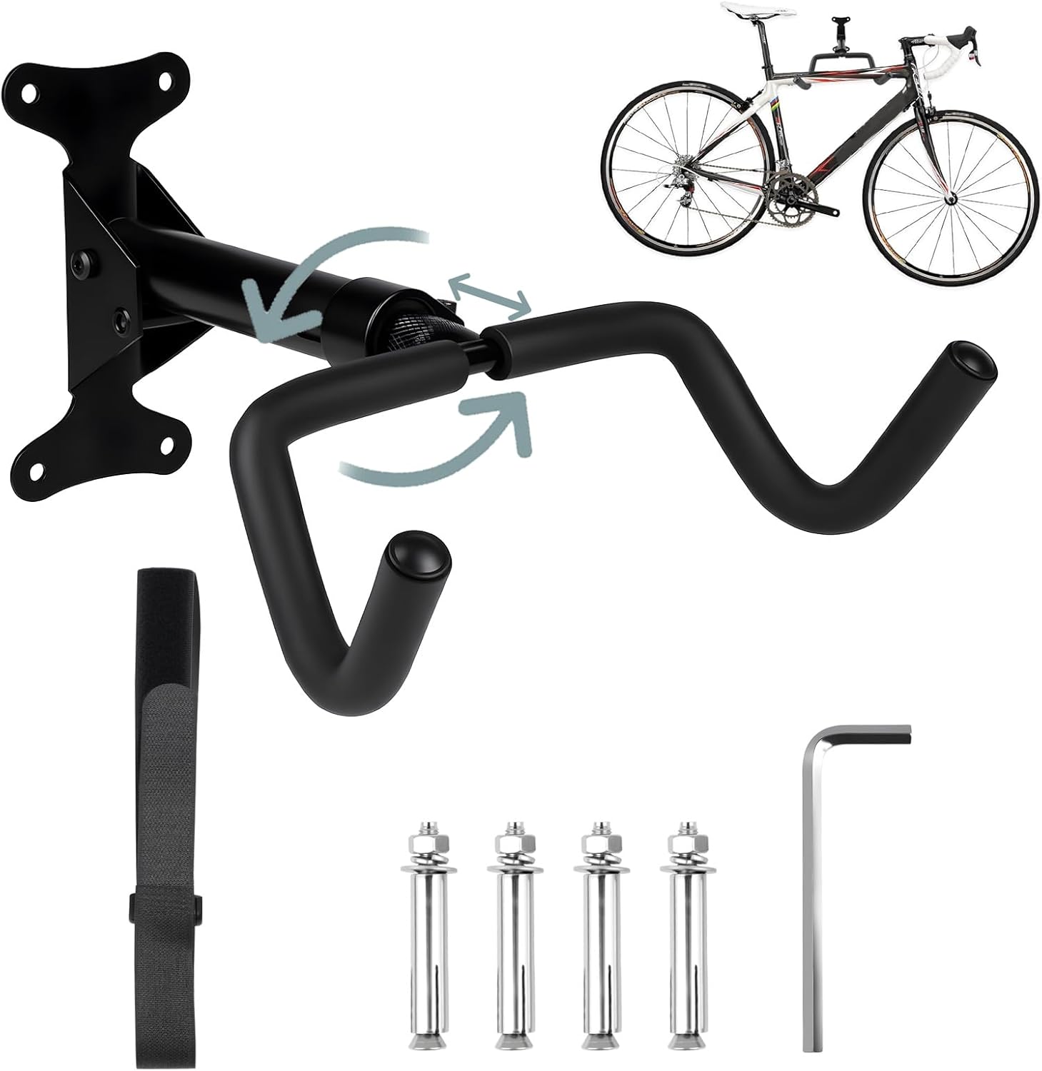 porte-velo-mural-930lpx.jpg Support Vélo Mural Rotatif à 360°, Extensible et Pliable, Protection Mousse EVA pour Vélos de Course et Électriques | Leroy Merlin – Image 1