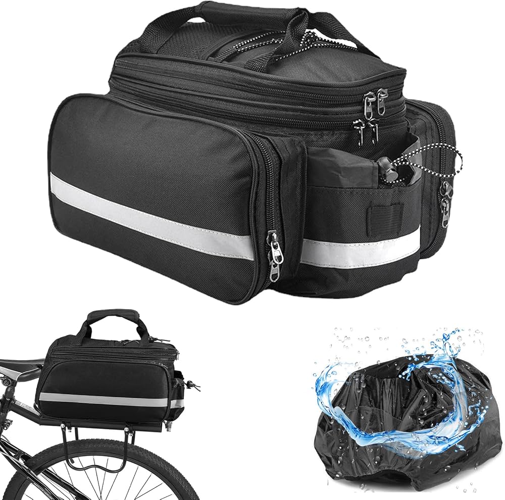 sacoche-velo-electrique-504fkk.jpg Fhioevt Sacoche Velo Porte Bagage Arriere Sac de Cadre Velo 3 en 1 25L Étanche Sacoche Vélo avec Couvercle de Pluie Sac Velo Electrique Arrière pour Vélo/VTT Bicyclette Outdoor Voyage (Noir) : – Image 1
