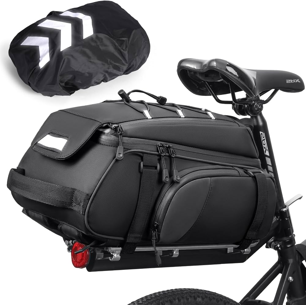 sacoche-velo-sac-a-dos-245rev.jpg RAINSMORE 3 en 1 Sacoche Velo Porte Bagage Arriere 15L Sacoche Vélo Arrière Imperméable avec Housse de Pluie et Réfléchissante Sac à Vélo : Amazon.fr: Sports et Loisirs – Image 1