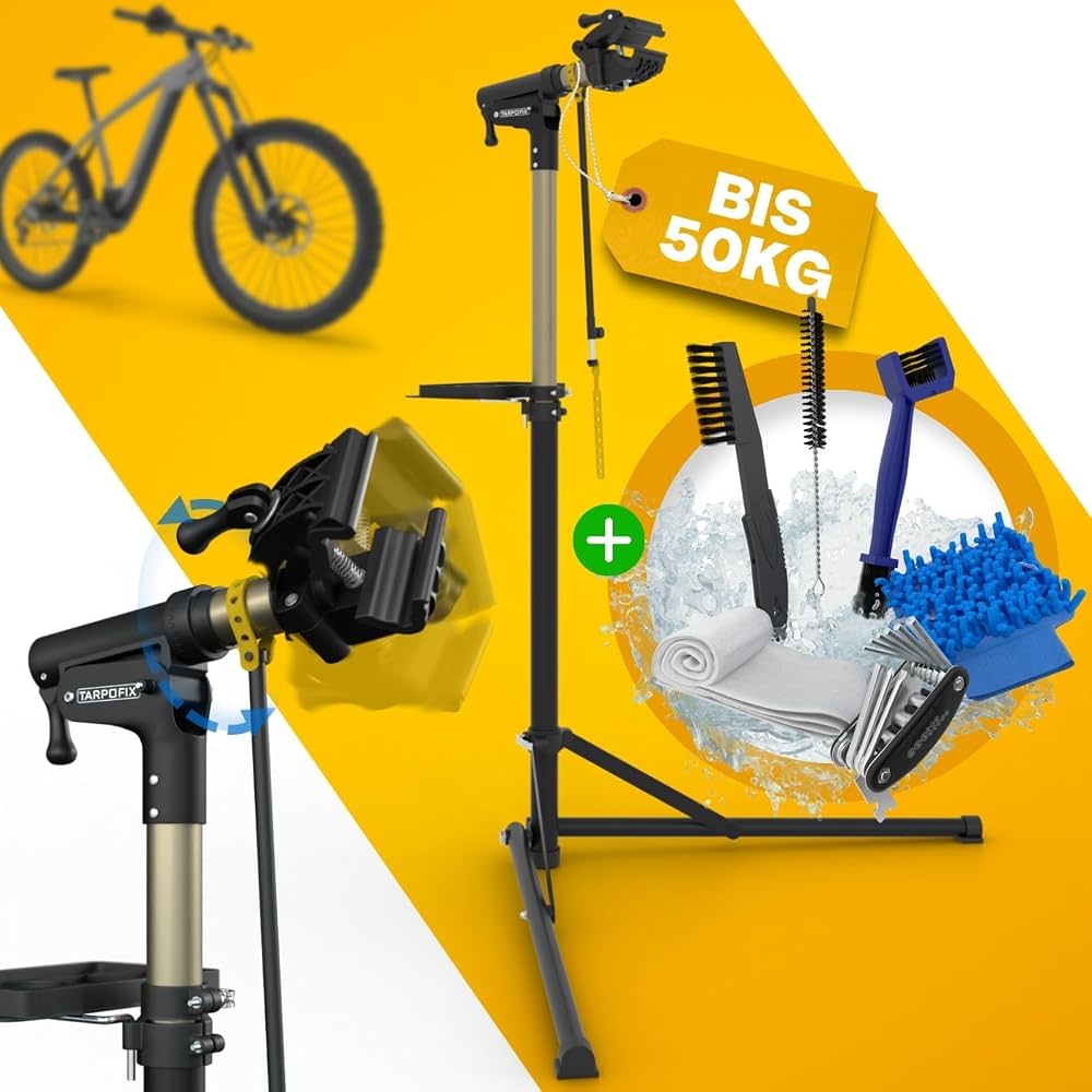 support-velo-atelier-442npt-1.jpg Tarpofix® Support Velo Pieds d'atelier Charge 50 kg Support Reparation Vélo | Hauteur Réglable pince Rotative 360° Pied Atelier VTT Electrique | Pied ... – Image 1